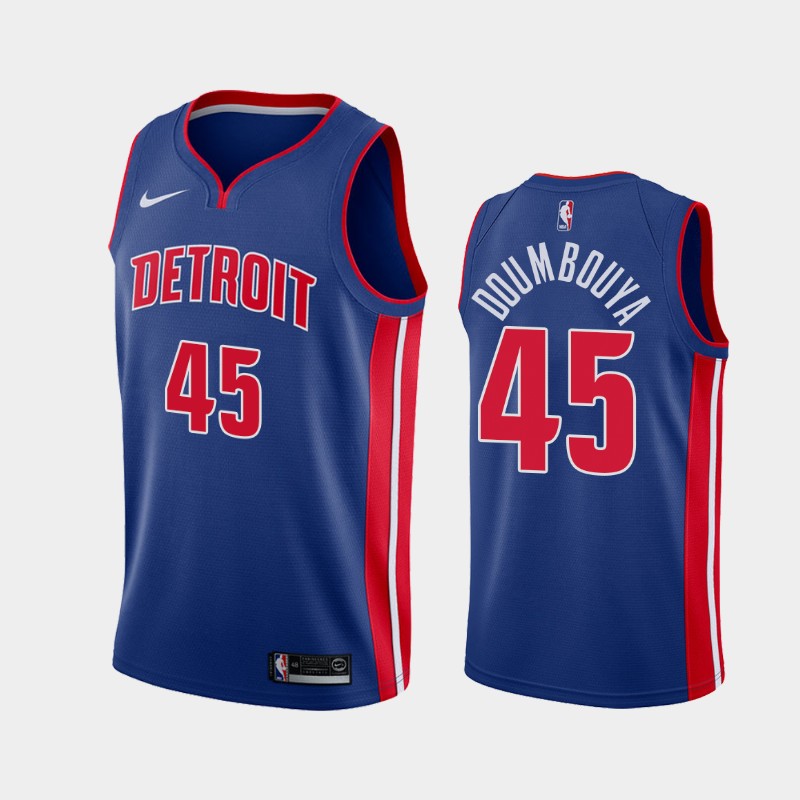 Men's Detroit Pistons #45 Sekou Doumbouya Blue Stitched Jersey